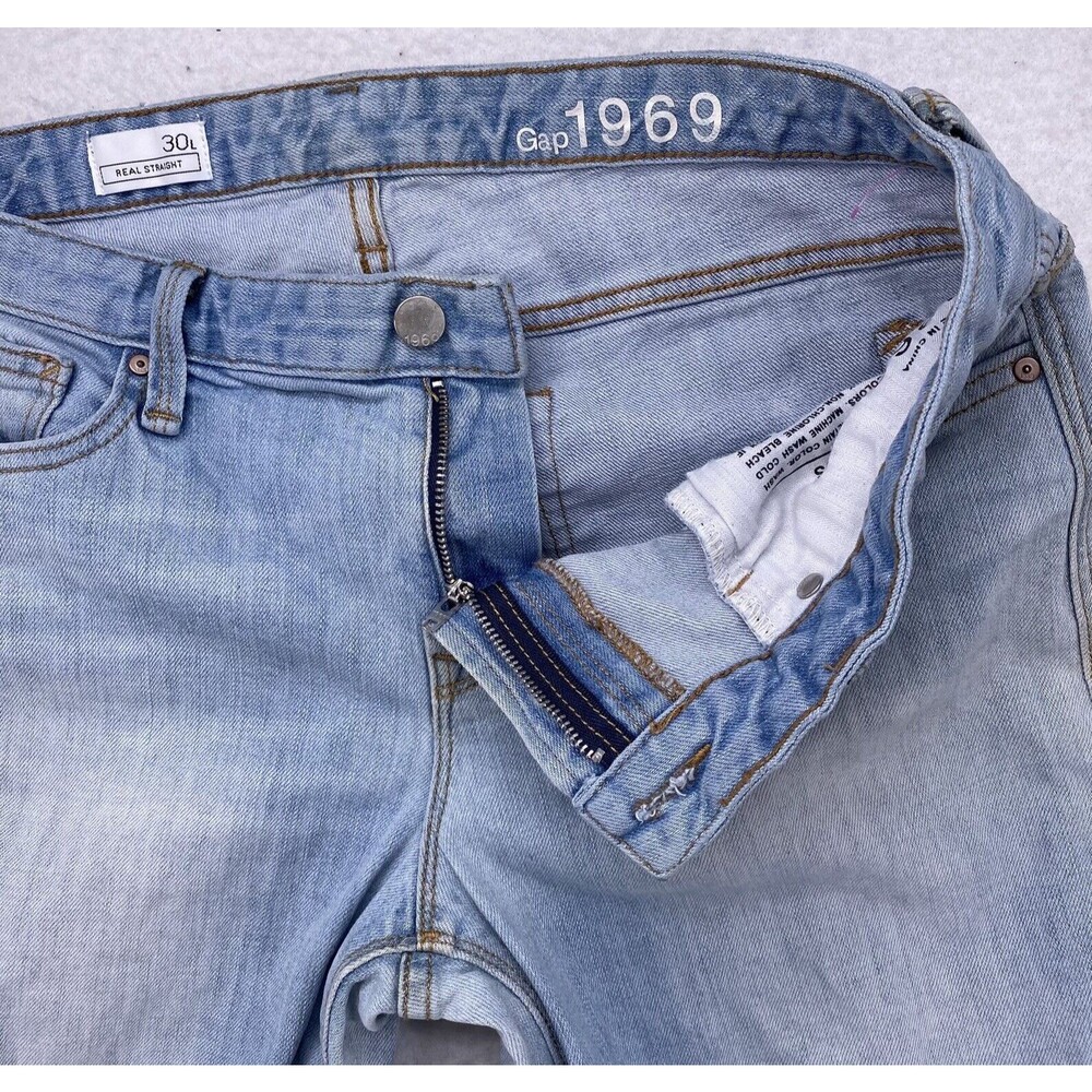 Gap 1969 Real Straight Light Wash Raw Hem Denim Jeans Women’s Size 30L (33x29) - Picture 6 of 12